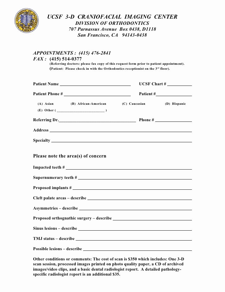 Dental Patient forms Template Luxury Ucsf Cbct Referral form