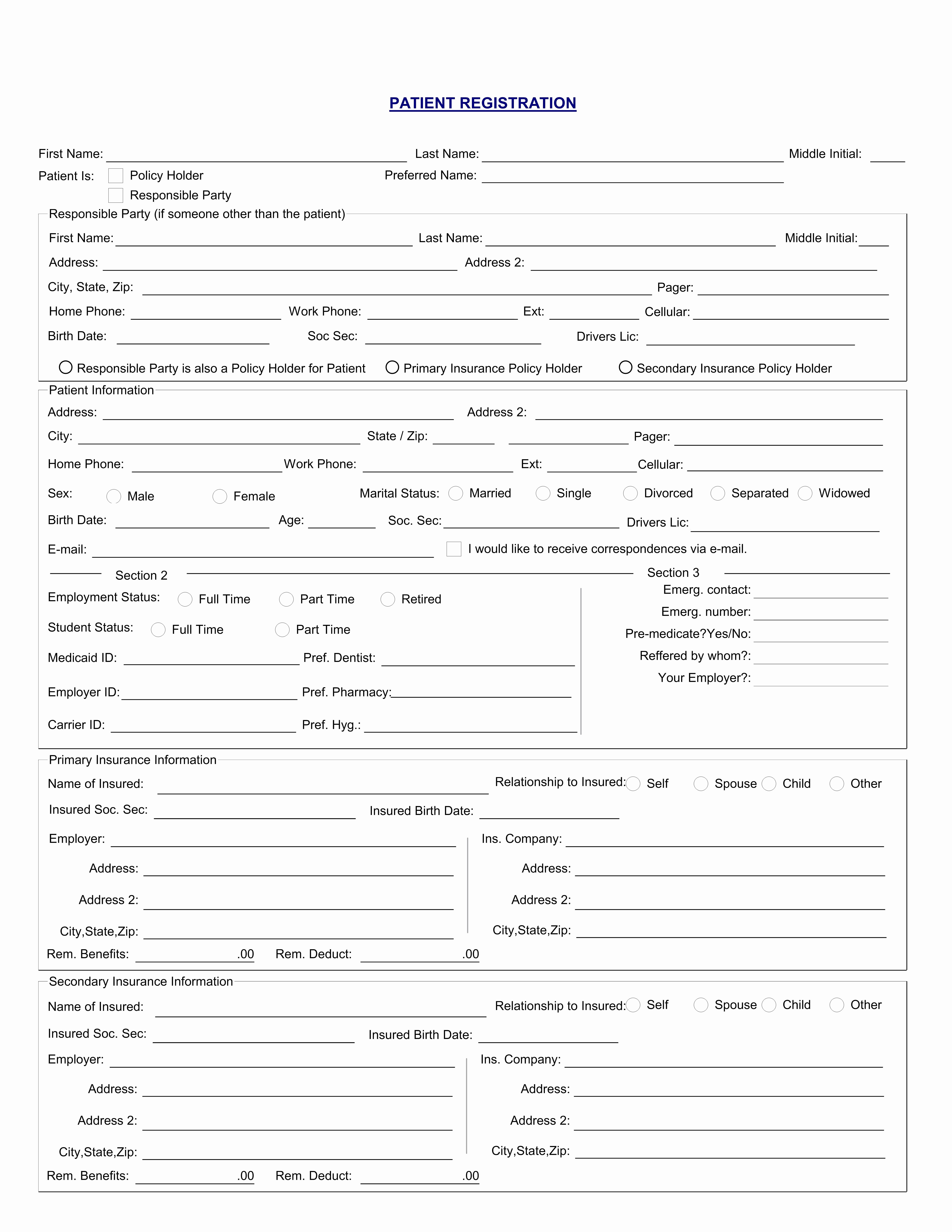 Dental Patient forms Template Unique Best S Of Printable Patient Registration forms