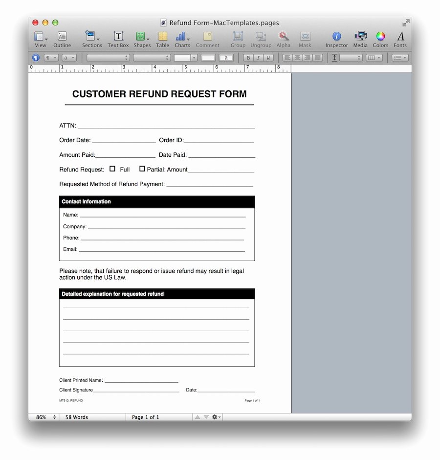 Design Request form Template Luxury Refund Request form Template for Apple Pages &amp; Pdf