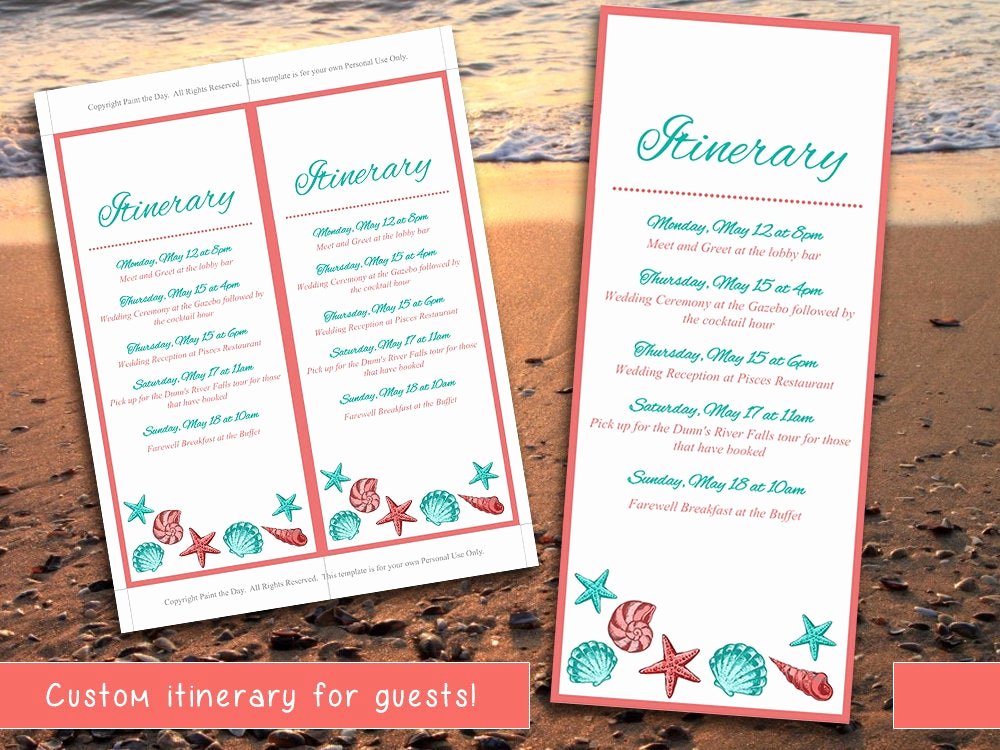 Destination Wedding Itinerary Template Best Of Beach Wedding Itinerary Template Wedding Planner Coral