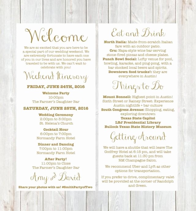 Destination Wedding Itinerary Template Inspirational Wel E Letter Weekend Itinerary Wedding Itinerary Gold