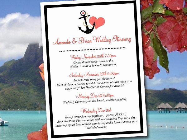 Destination Wedding Itinerary Template New Beach Wedding Itinerary Template Wedding Planner &quot;anchor