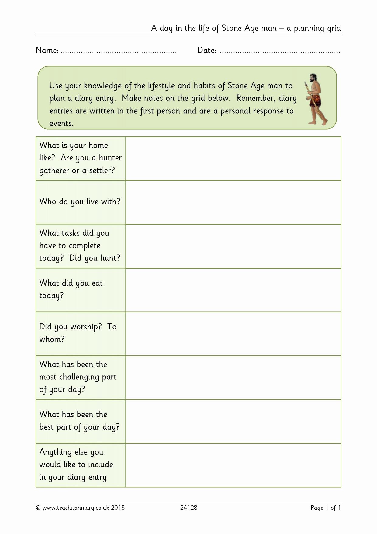 Diary Entry Template Word Fresh A Day In the Life Of Stone Age Man – A Planning Grid