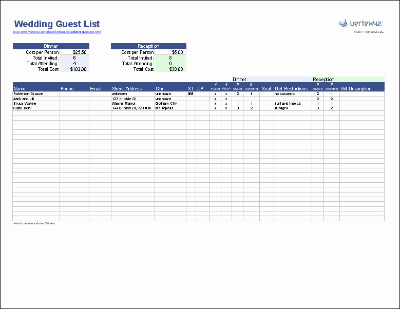 Directory Template Excel New Free Wedding Guest List Template