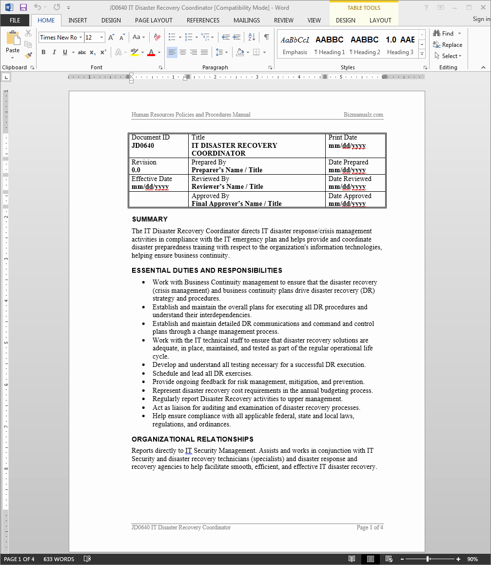 Disaster Recovery Plan Template Nist Best Of Disaster Recovery Plan Template Pdf Free Download