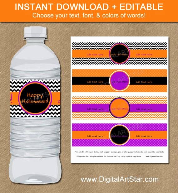 Diy Water Bottle Label Template Best Of Halloween Water Bottle Labels Editable Diy by Digitalartstar