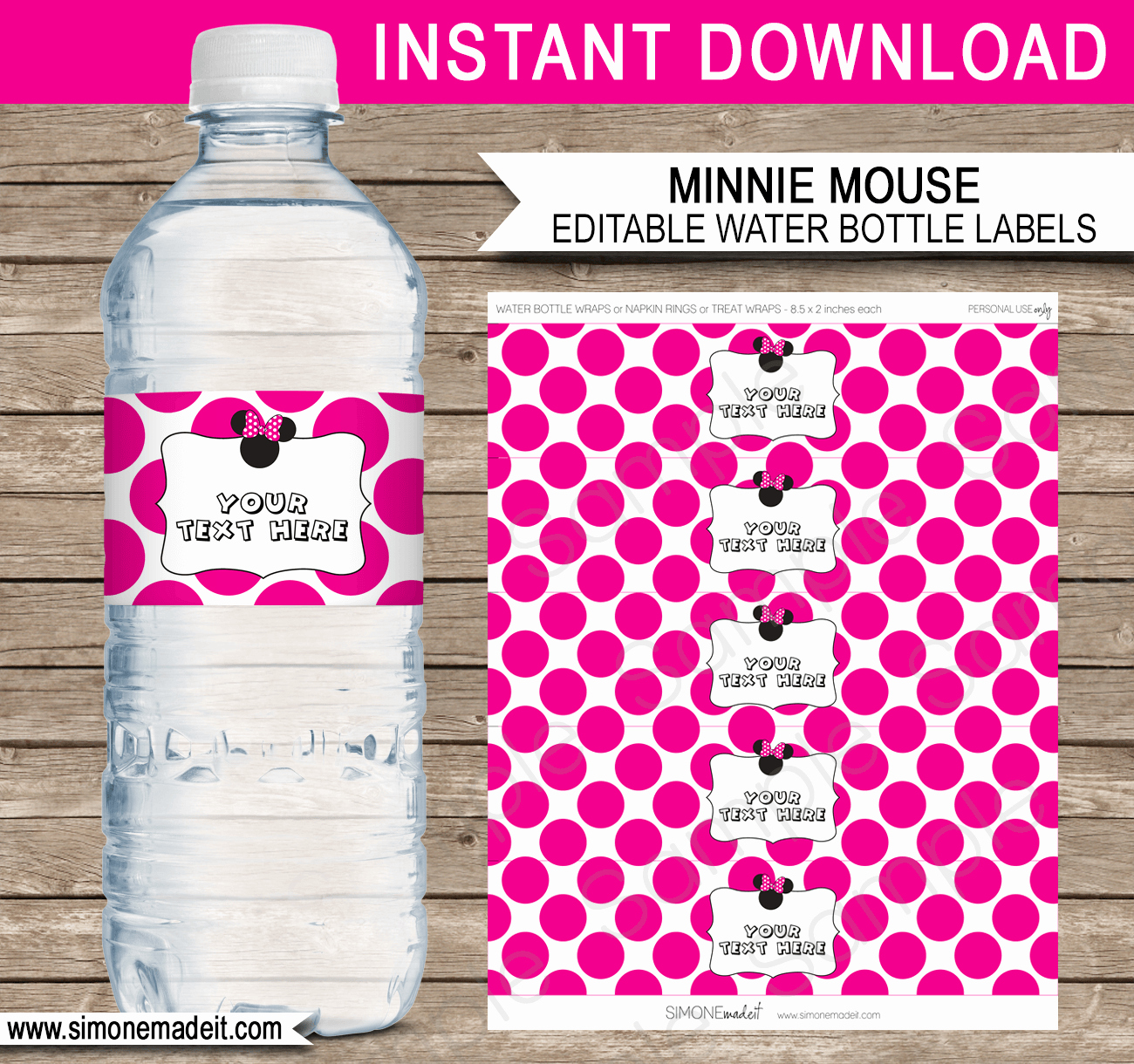 Diy Water Bottle Label Template Fresh Minnie Mouse Party Water Bottle Labels