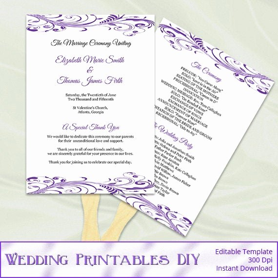 Diy Wedding Fan Template Awesome Items Similar to Purple Wedding Program Fan Template Diy