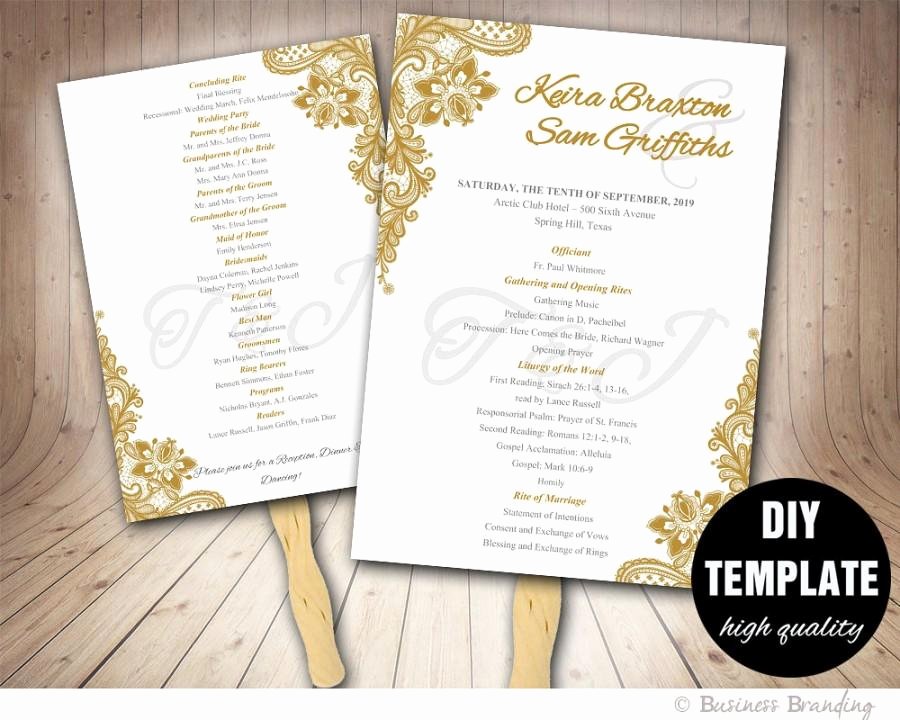 Diy Wedding Fan Template Beautiful Gold Wedding Program Fan Template Diy Instant Download