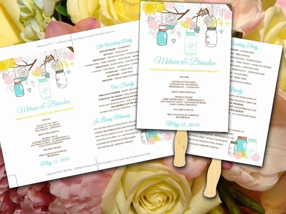 Diy Wedding Fan Template Elegant Diy Wedding Fan Program Template Mason Jar Spring