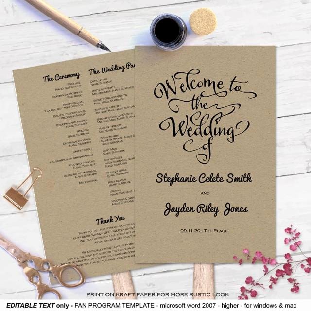 Diy Wedding Fan Template Lovely Modern Rustic Diy Wedding Program Fan Template