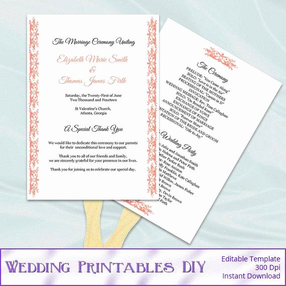 Diy Wedding Fan Template New Items Similar to Coral Wedding Fan Programs Templates