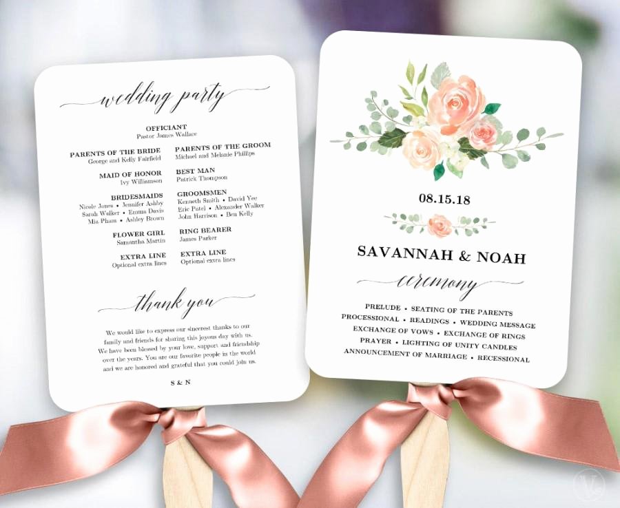 Diy Wedding Fan Template Unique Peach Blush Floral Wedding Program Fan Template Printable