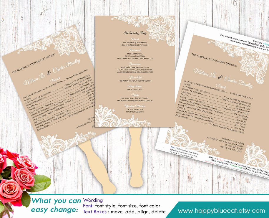 Diy Wedding Program Fan Templates Awesome Diy Printable Wedding Fan Program Template Instant Download