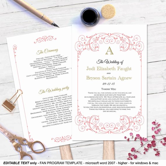 Diy Wedding Program Fan Templates Beautiful Coral Diy Fan Program Template Editable Text Wedding