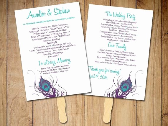 Diy Wedding Program Fan Templates Beautiful Diy Wedding Program Fan Template Ceremony Program &quot;peacock