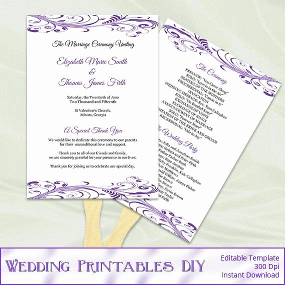 Diy Wedding Program Fan Templates Best Of Items Similar to Purple Wedding Program Fan Template Diy