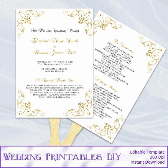 Diy Wedding Program Fan Templates Elegant Gold Wedding Program Fan Template Diy Printable order Of