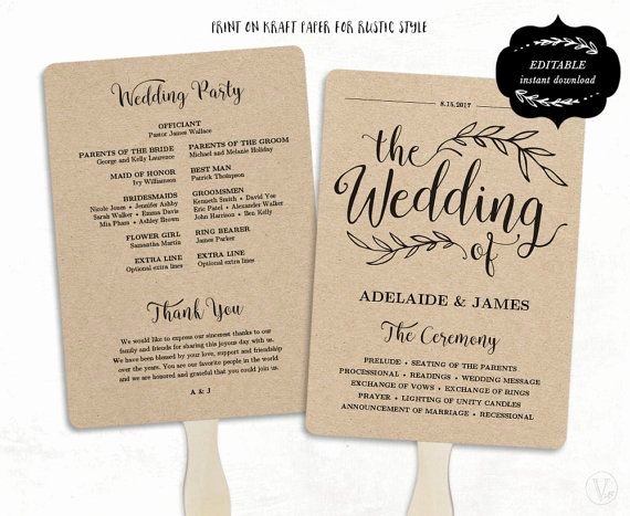Diy Wedding Program Fan Templates Fresh Printable Wedding Program Template Rustic Wedding Fan