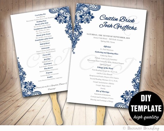 Diy Wedding Program Fan Templates Luxury Blue Wedding Programs Fan Template Diy Instant