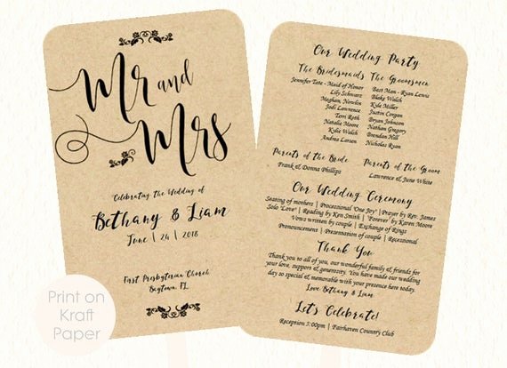 Diy Wedding Program Fan Templates Luxury Wedding Fan Program Template Mr and Mrs Kraft by