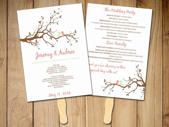 Diy Wedding Program Fan Templates Unique Diy Wedding Program Fan Template Love Bird by