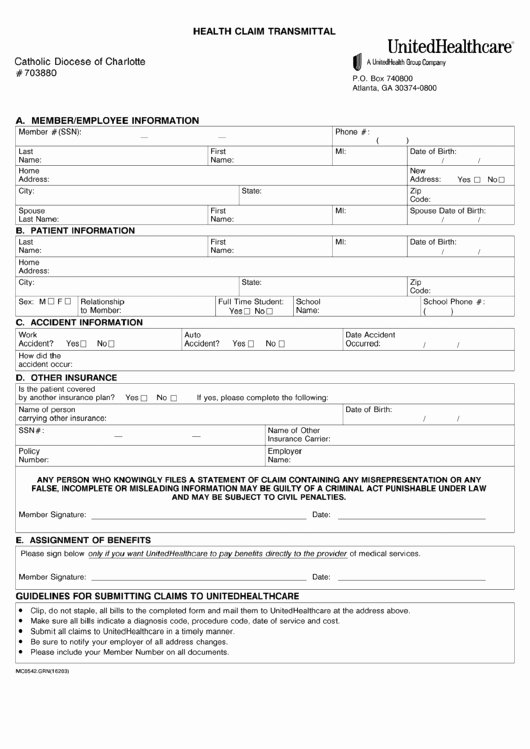 Document Transmittal form Template Beautiful Health Claim Transmittal United Healthcare Printable Pdf