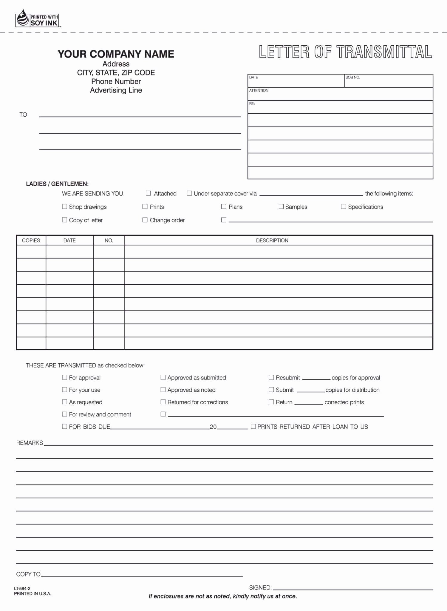 Document Transmittal form Template Lovely 2 Part Contractor Service Letter Of Transmittal form