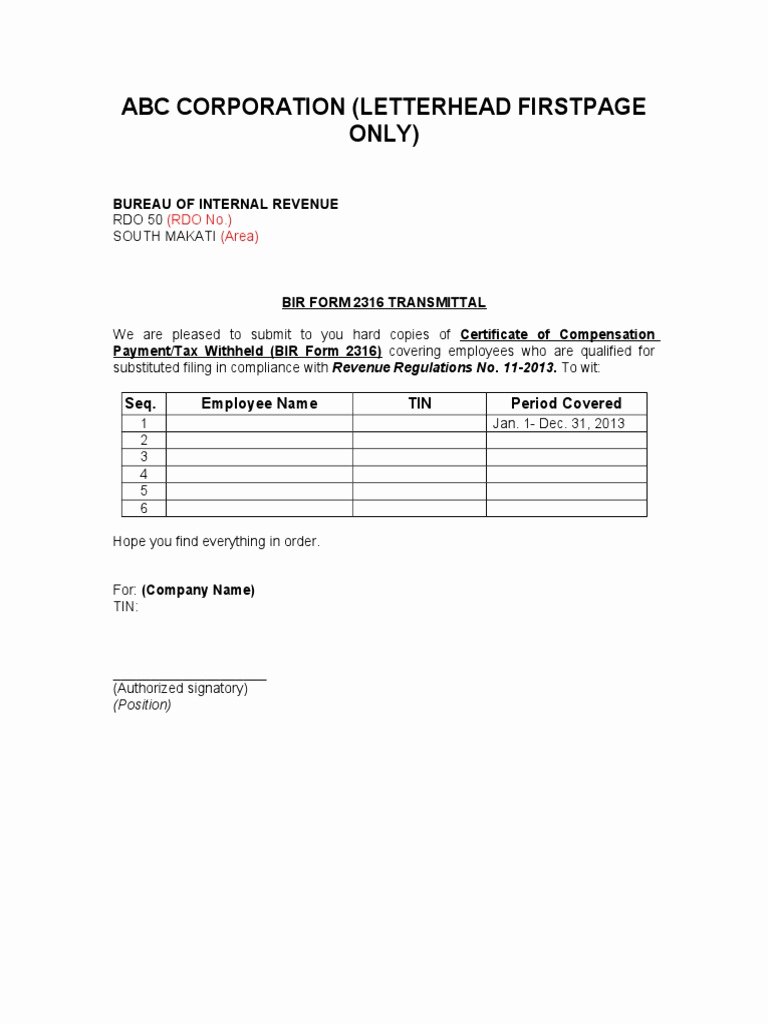 Document Transmittal form Template New Bir form 2316 Transmittal