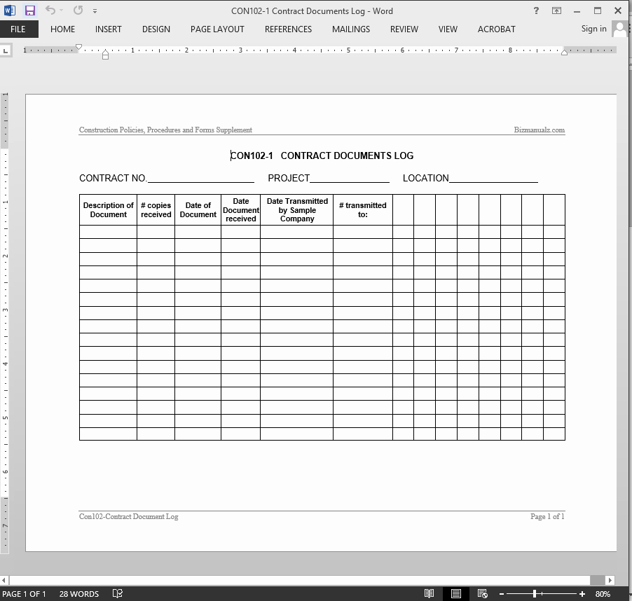 Document Transmittal form Template New Contract Documents Log Template
