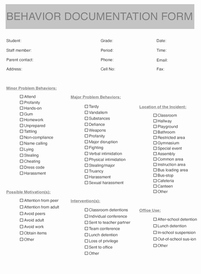 Documenting Employee Behavior Template Beautiful Behavior Documentation form