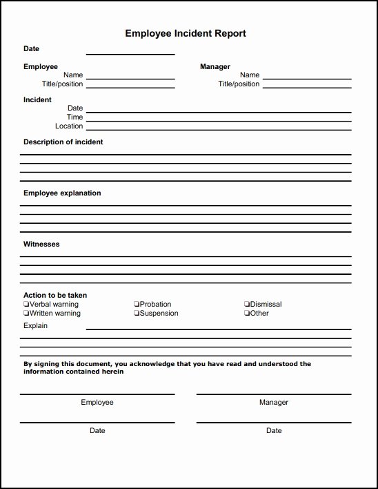 Documenting Employee Behavior Template Fresh 13 Incident Report Templates Excel Pdf formats