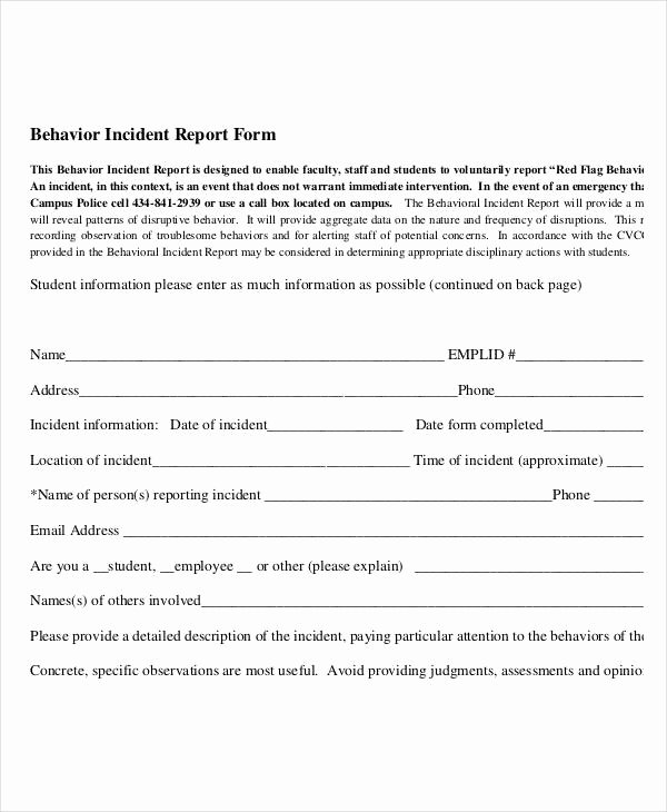 Documenting Employee Behavior Template New Behavior Incident Report Template 19 Free Pdf format