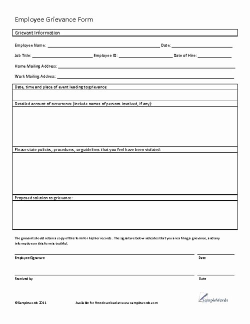 Documenting Employee Performance Template Beautiful Employee Grievance form