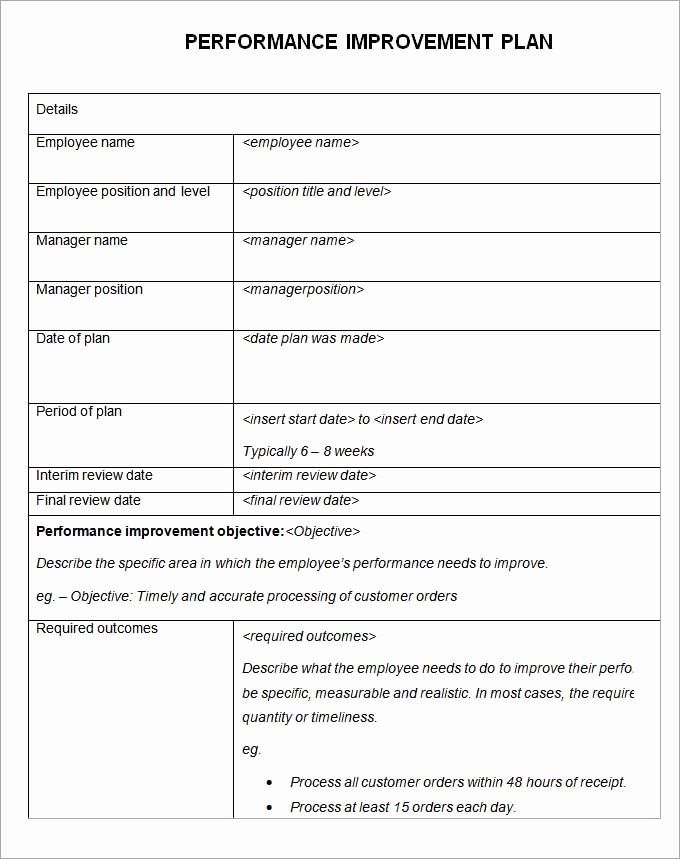 Documenting Employee Performance Template Elegant Employee Performance Improvement Plan Template for Under