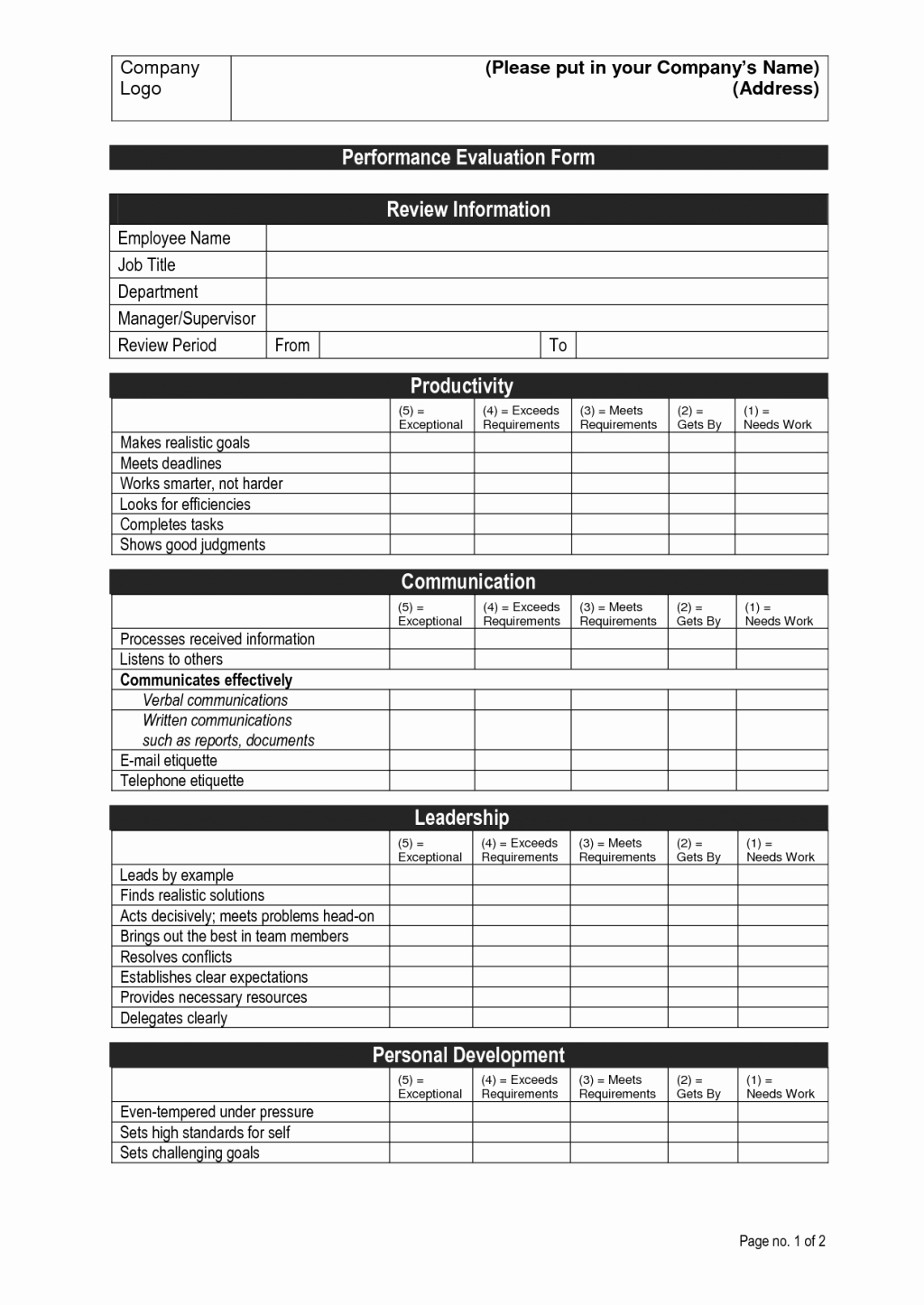 Documenting Employee Performance Template New Employee Performance Review Template Doc Evaluation form