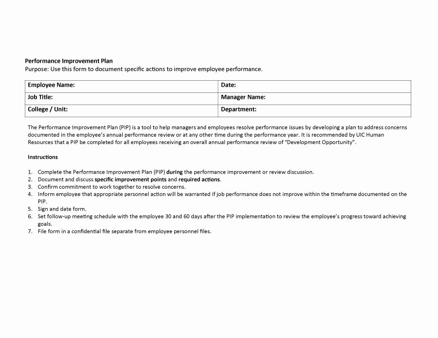 Documenting Employee Performance Template Unique 41 Free Performance Improvement Plan Templates &amp; Examples