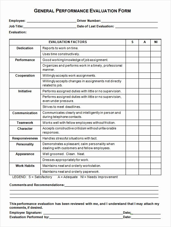 Documenting Employee Performance Template Unique General Performance Evaluation form