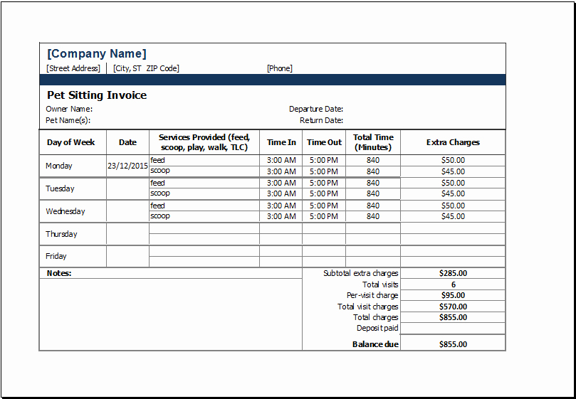 Dog Boarding Report Card Template Lovely Pet Sitting Invoice Template at Xltemplates