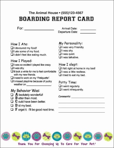 Dog Boarding Report Card Template New Doggy Report Card Future Kennels Pinterest