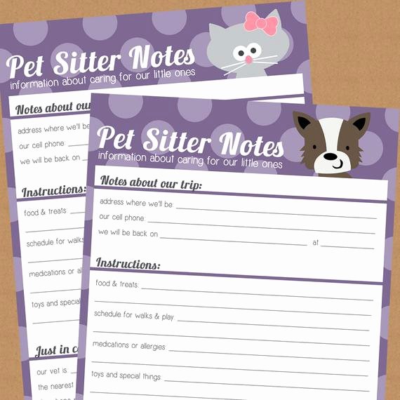 Dog Boarding Report Card Template New Items Similar to Pet Sitter Notes Printable S