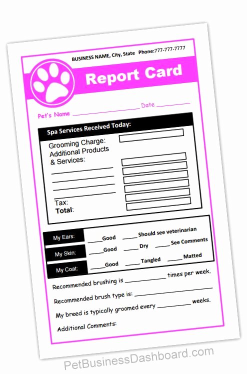 Dog Daycare Report Card New Grooming Receipt &amp; Report Cards In 1 Printable and