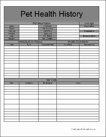 Dog Health Record Template Awesome Free Basic Pet Health History