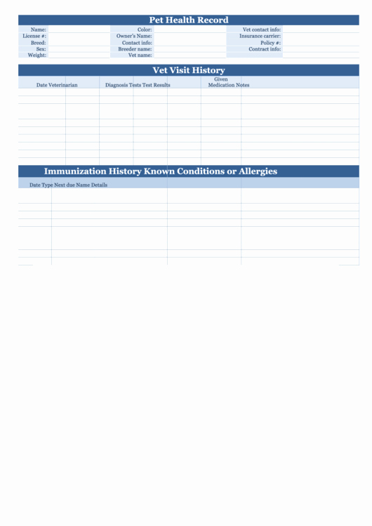 Dog Health Record Template Beautiful Pet Health Record form Printable Pdf