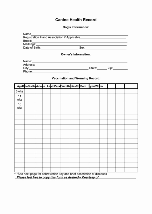 Dog Shot Record Template Awesome Canine Health Record Printable Pdf