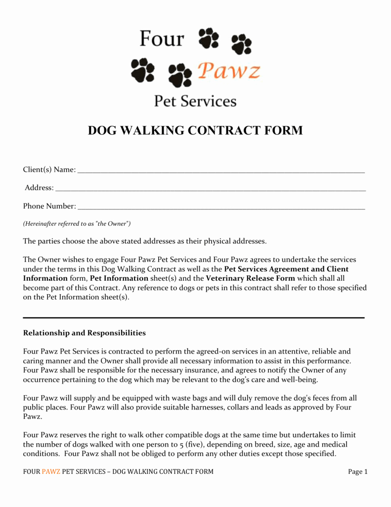 Dog Training Contract Template Elegant Dog Walking form Papel Lenguasalacarta