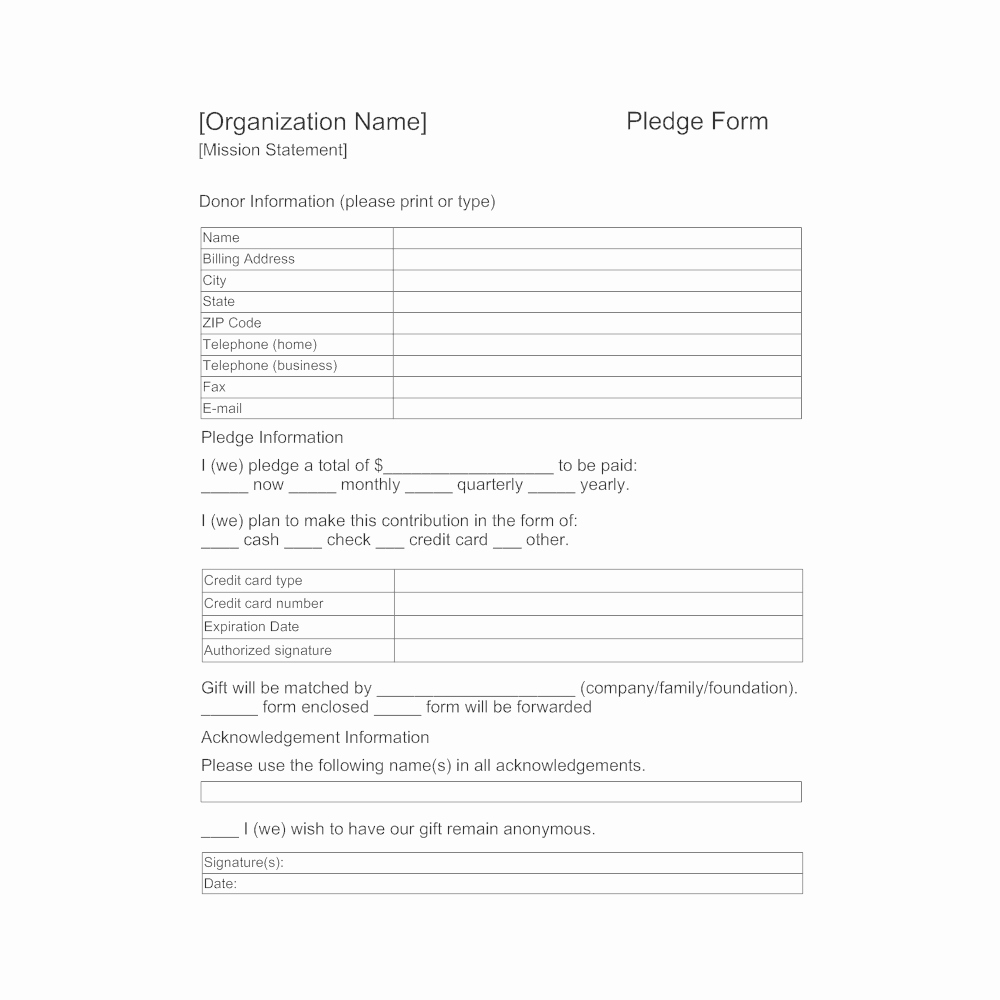 Donor Pledge Card Template Beautiful Pledge form