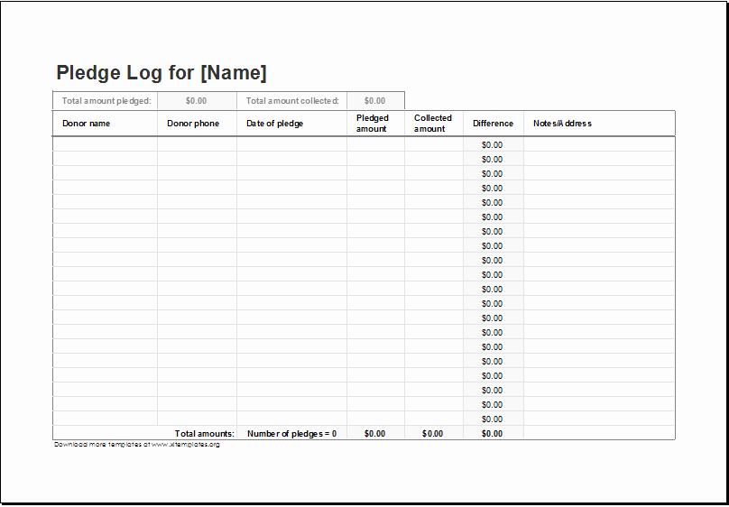 Donor Pledge Card Template New Donation Pledge Log Template for Excel