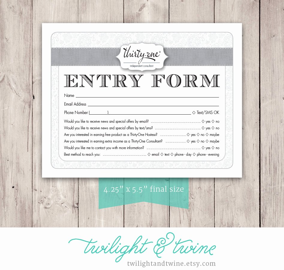 Draw Entry form Template Beautiful Thirty One Drawing Entry form Pdf Printable Template