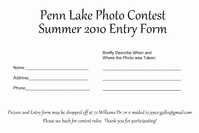 Drawing Entry form Template Beautiful Contest form